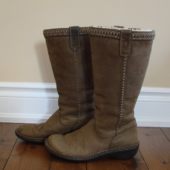 UGG Swell Tall Boots Leather Sheepskin Lined Size 6 - Picture 4 of 14